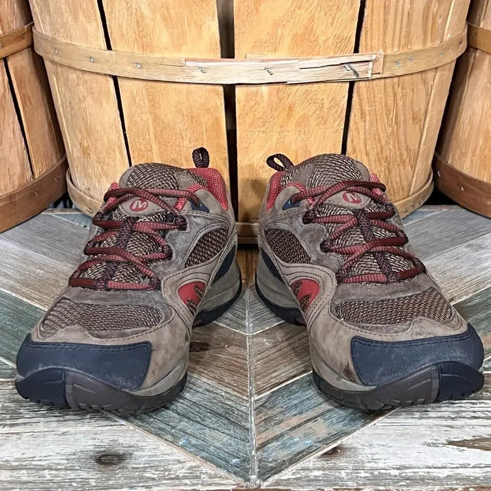 Merrell Azura Waterproof Dark Earth Brown Red Leather Hiking Shoes Womens Size 7